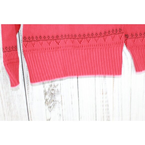 LL Bean Signature Cotton Fisherman Sweater Short Cardigan Fair Isle Red Size M - Picture 6 of 10